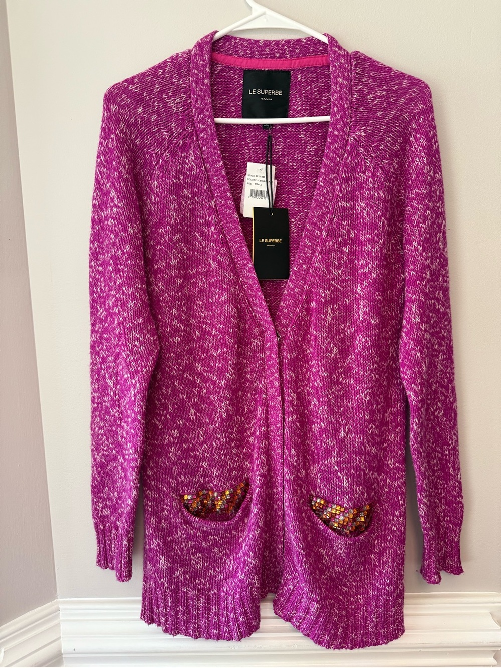 Le Superbe Women’s Cashemere/Silk/Cotton  Fucshia Agate Cardigan Size S